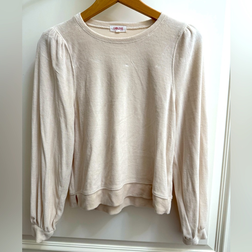 Goldie Lewinter Cream Long Puff Sleeve Velour/Velvet Top